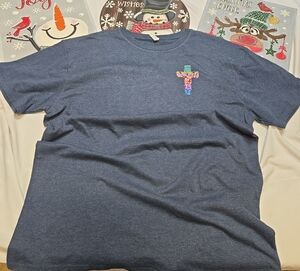 Love in Blue Tee with Colorful Cross Design